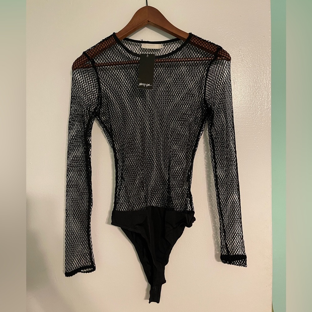 NWT Nasty Gal Mesh Long Sleeve Bodysuit